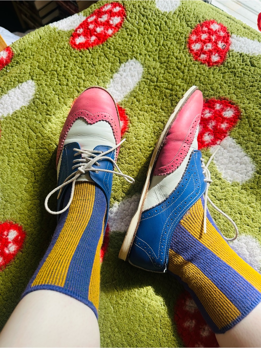 Dr. Martens Tri-Color Saddle Brogues in Pink, Blue, Cream